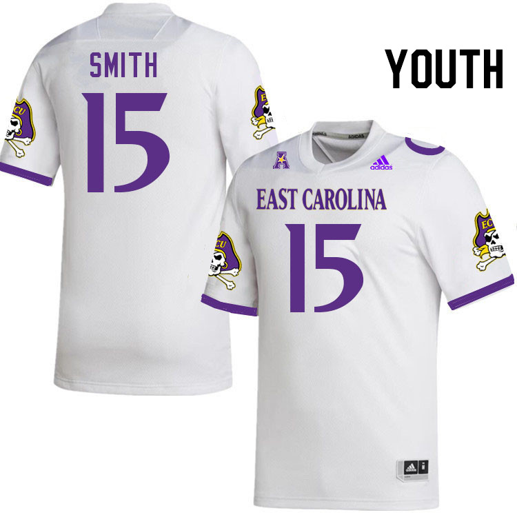 Youth #15 Yannick Smith ECU Pirates College Football Jerseys Stitched-White